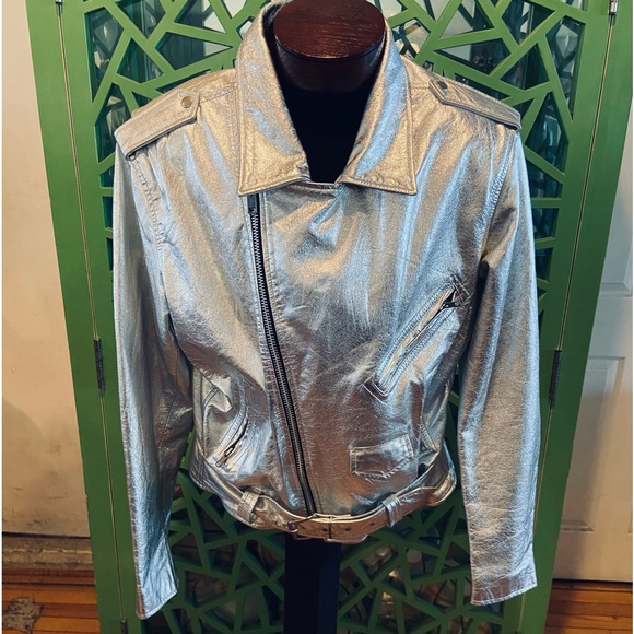RARE Vintage LA Roxx Hollywood Metallic Silver Motorcycle Jacket - EXCELLENT! - Picture 3 of 10